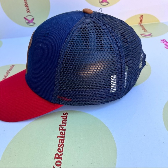 Navy and Red Baseball Cap with Leather Patch - Picture 3 of 6